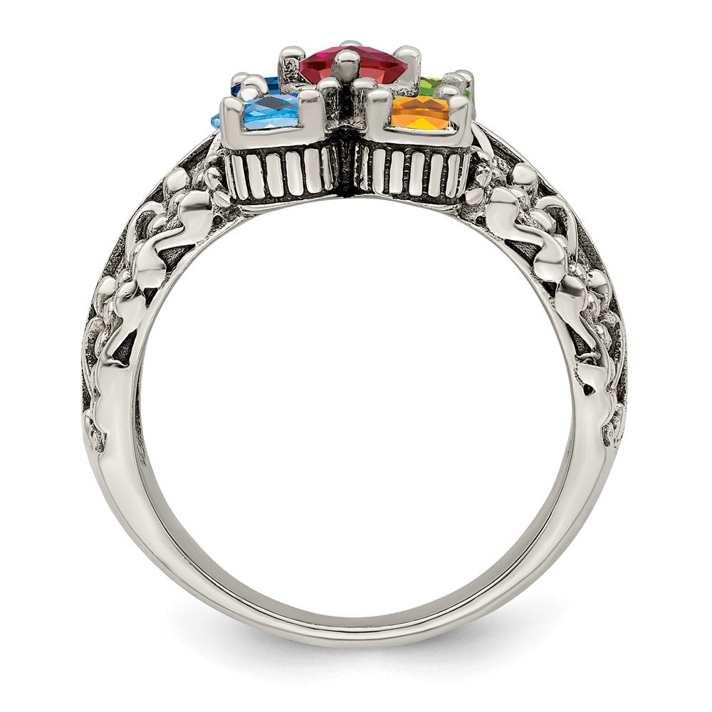 Sterling Silver Antiqued w/14k 5-stone Mother's Ring Mounting