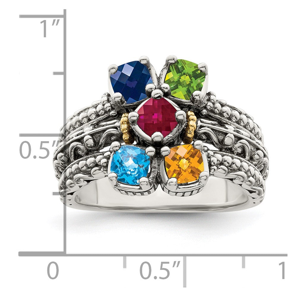 Sterling Silver Antiqued w/14k 5-stone Mother's Ring