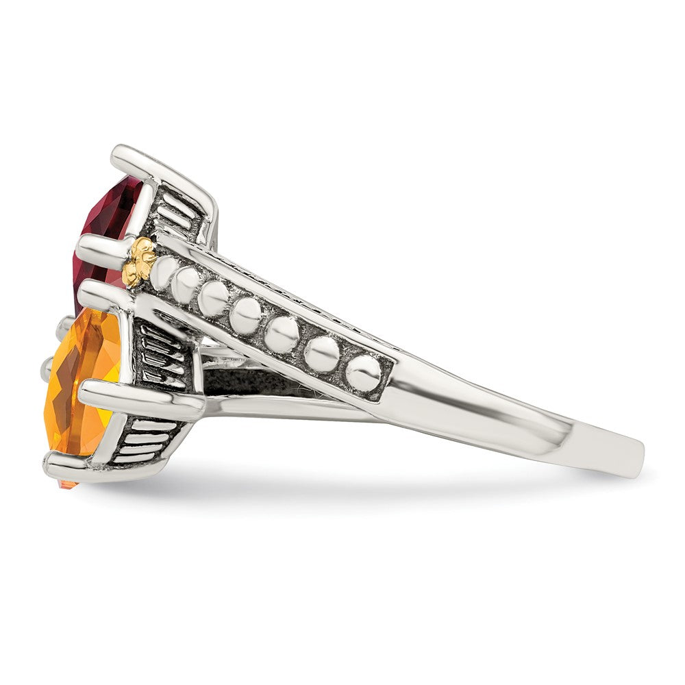Sterling Silver Antiqued w/14k 2-stone Mother's Ring