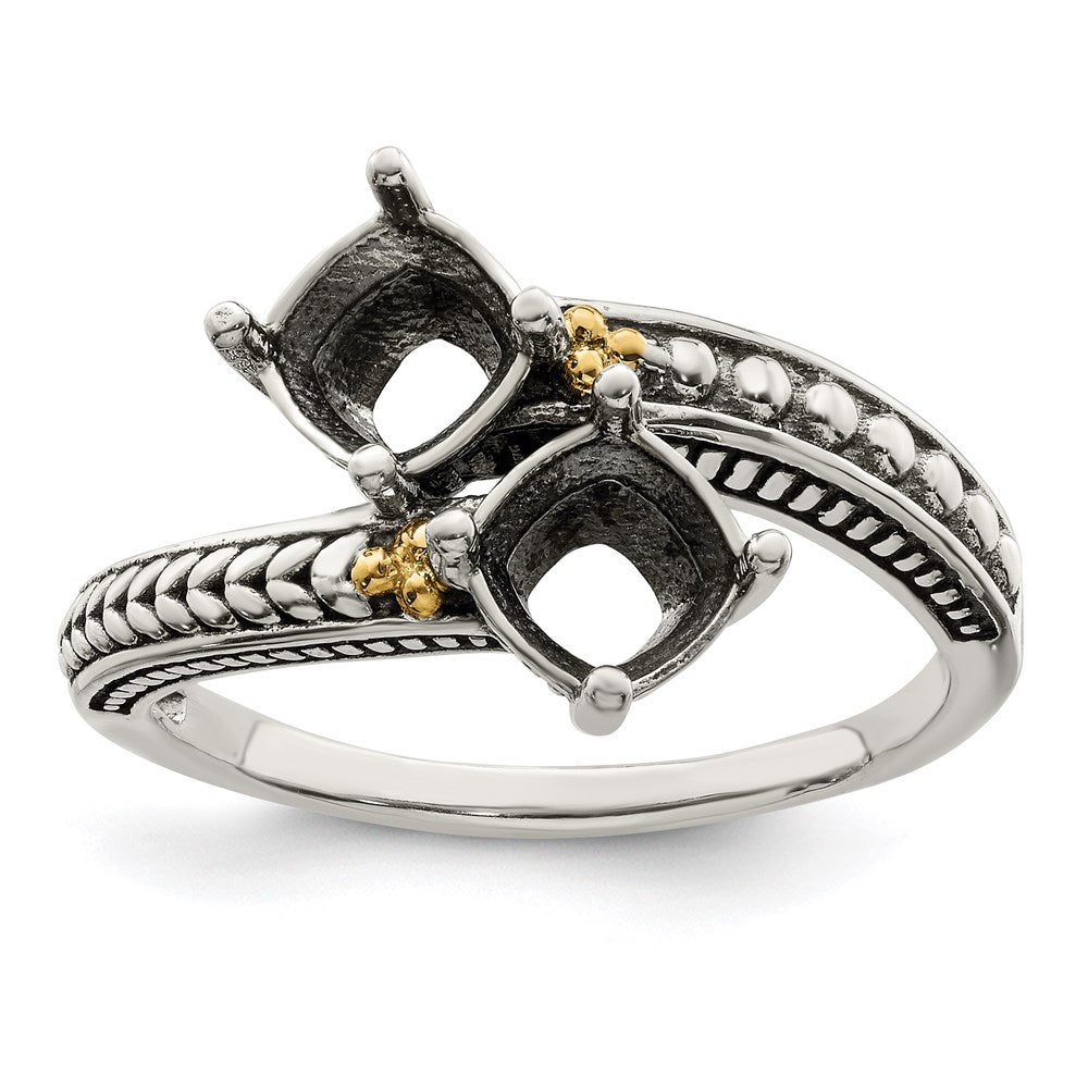 Sterling Silver Antiqued w/14k 2-stone Mother's Ring