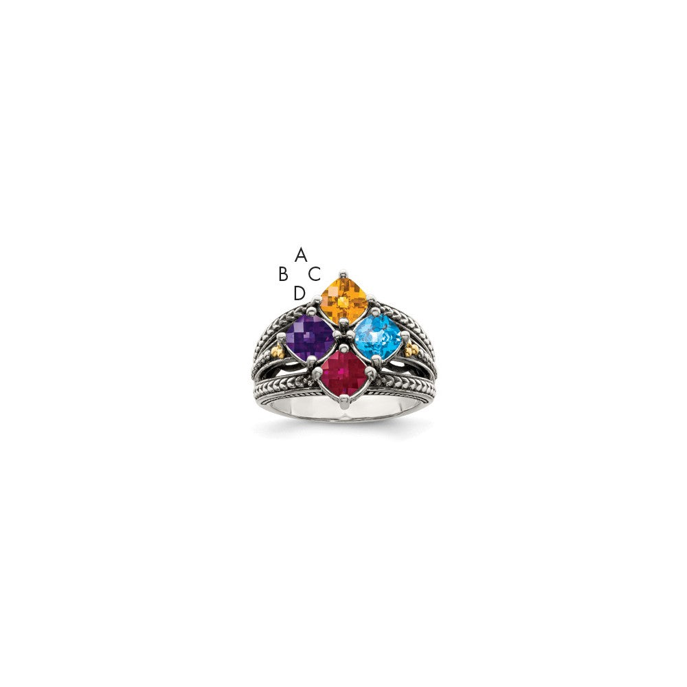 Sterling Silver Antiqued w/14k 4-stone Mother's Ring Mounting