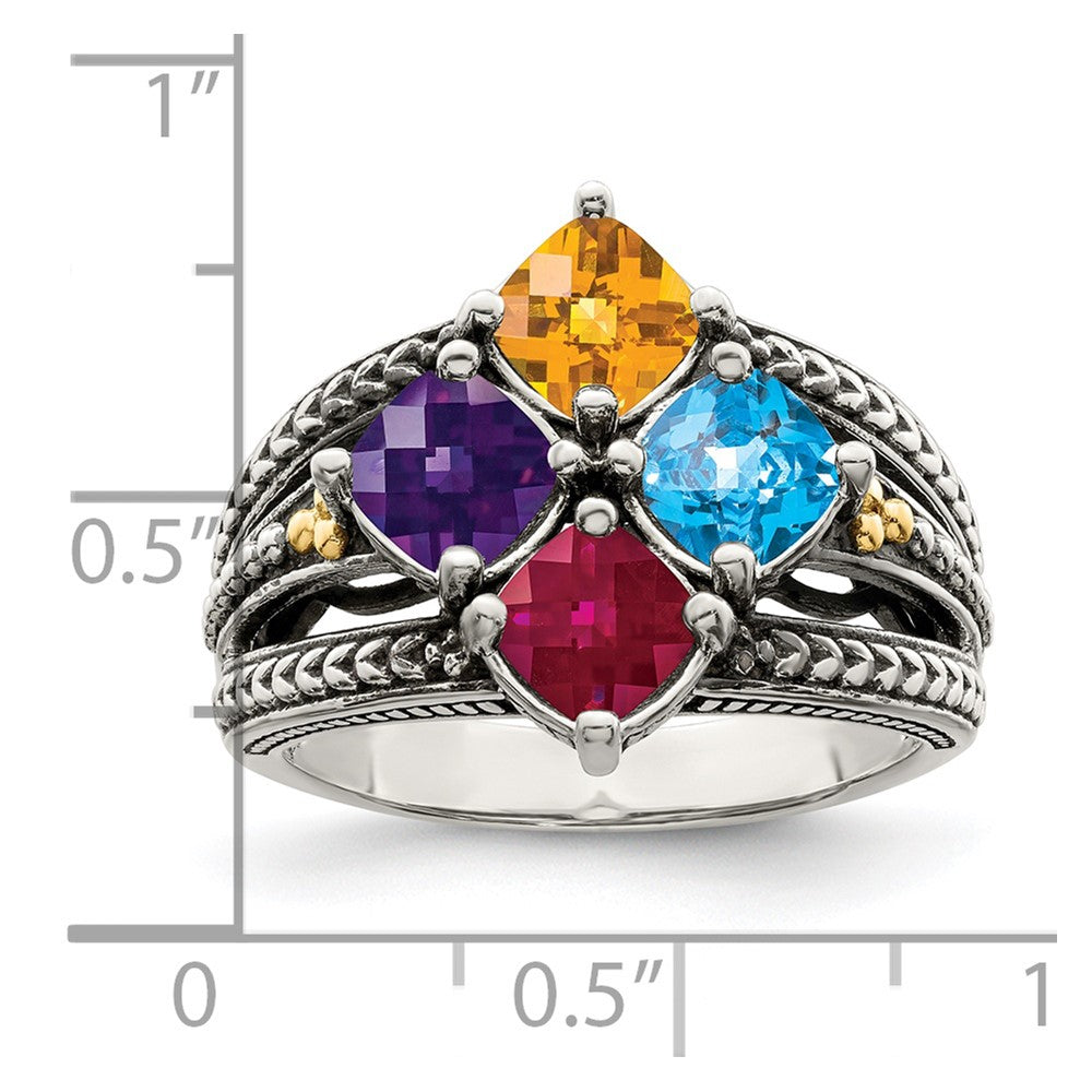 Sterling Silver Antiqued w/14k 4-stone Mother's Ring