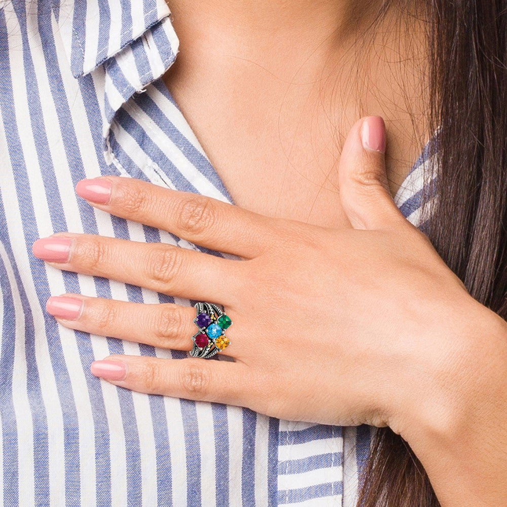 Sterling Silver Antiqued w/14k 5-stone Mother's Ring