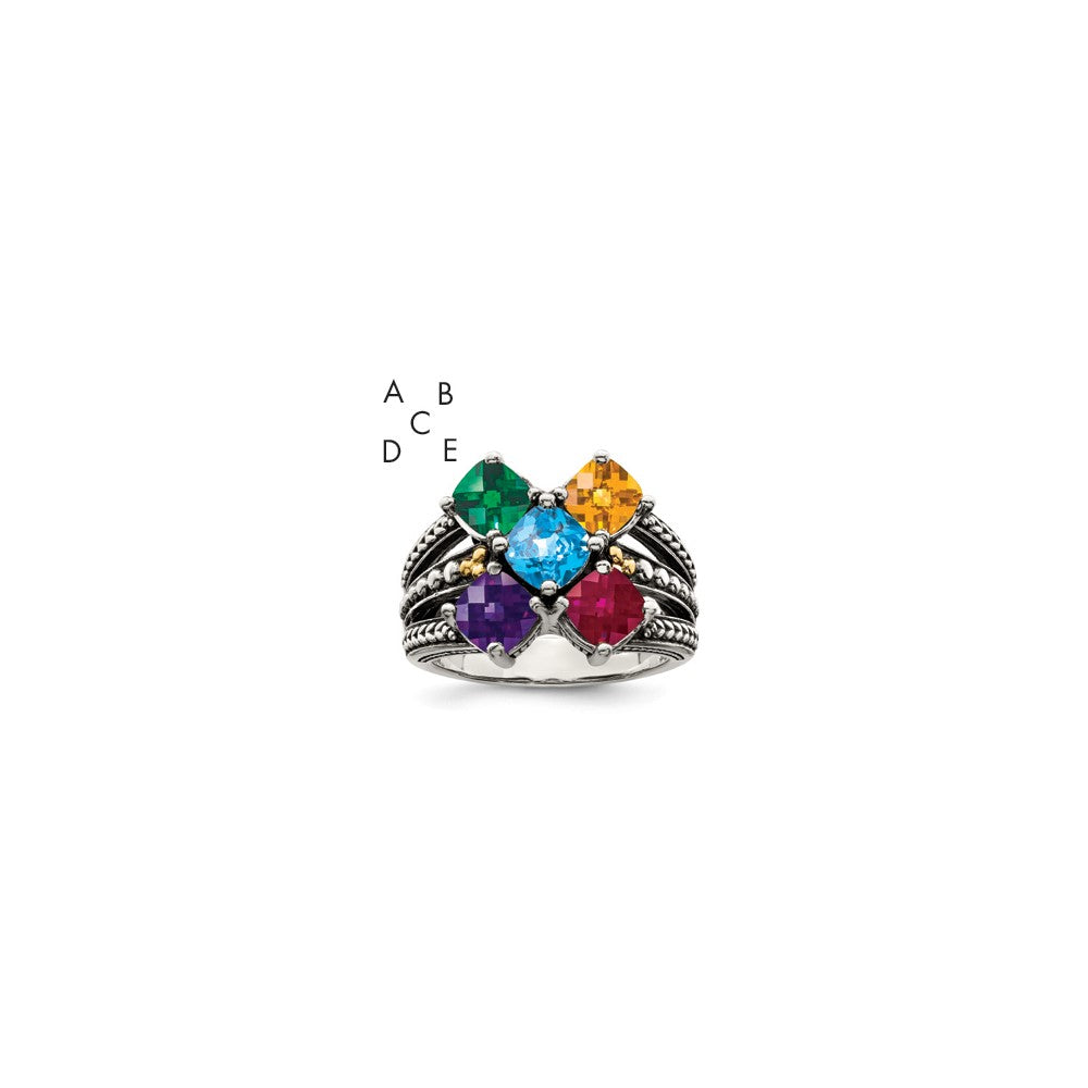 Sterling Silver Antiqued w/14k 5-stone Mother's Ring Mounting