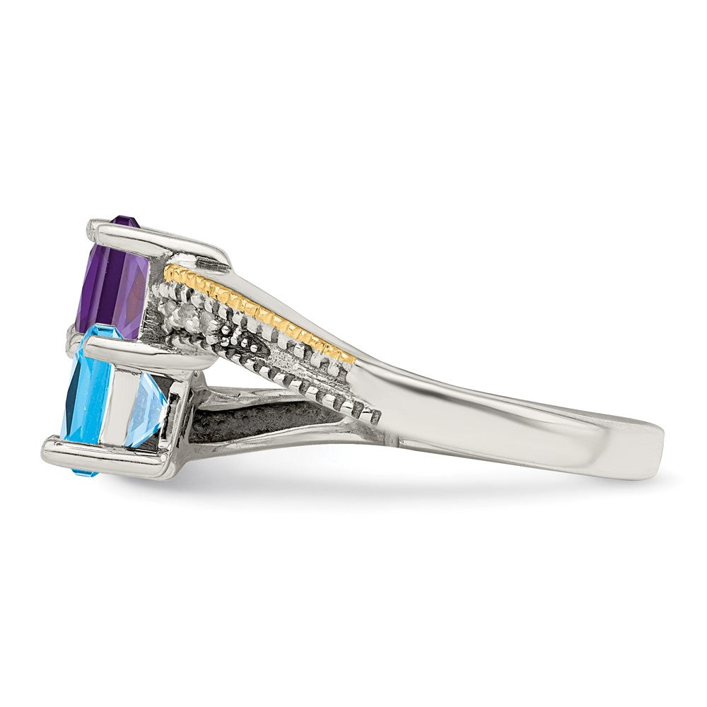 Sterling Silver Antiqued w/14k 2-stone w/Diamond Genuine Mother's Ring