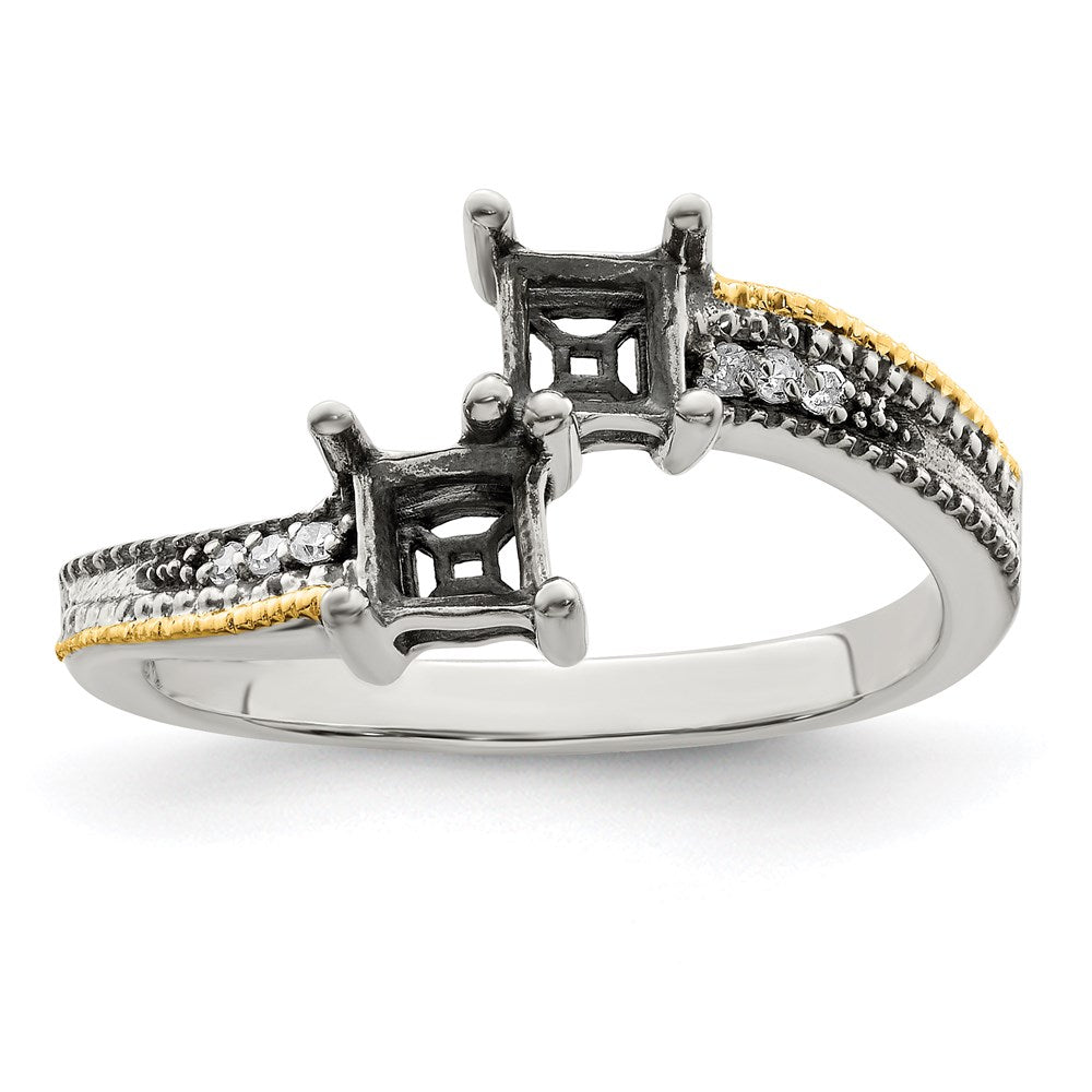 Sterling Silver Antiqued w/14k 2-stone w/Diamond Mother's Ring