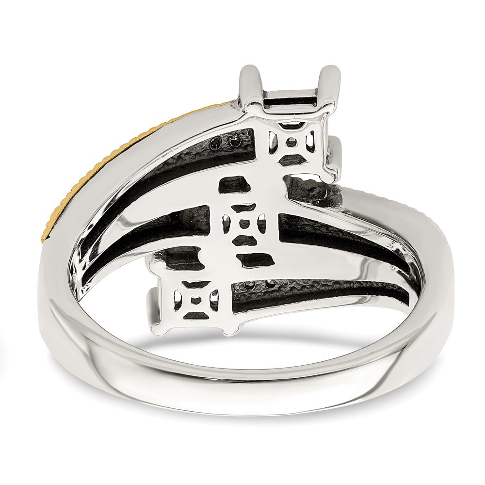 Sterling Silver Antiqued w/14k 3-stone w/Diamond Mother's Ring