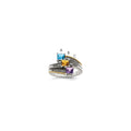 Sterling Silver Antiqued w/14k 3-stone w/Diamond Mother's Semi-Mount Ring