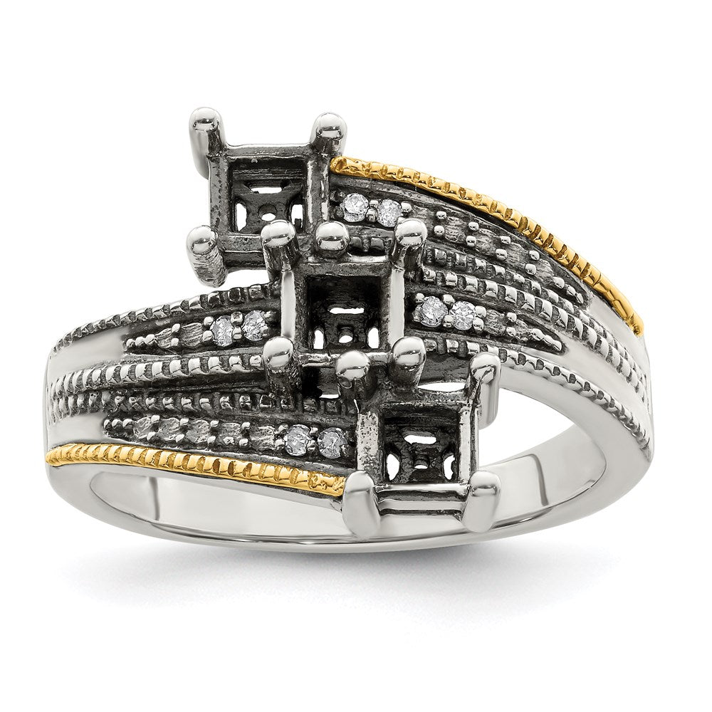 Sterling Silver Antiqued w/14k 3-stone w/Diamond Genuine Mother's Ring
