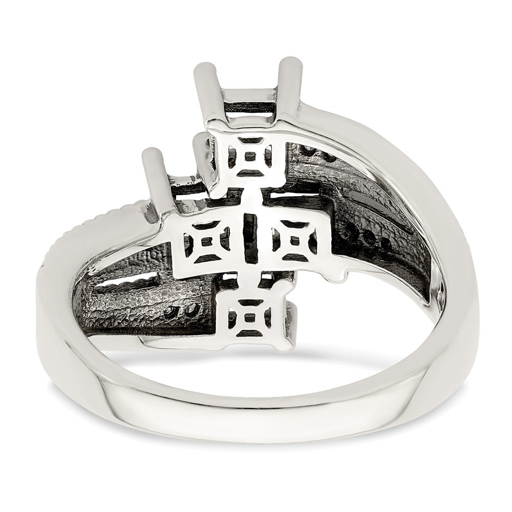 Sterling Silver Antiqued w/14k 4-stone w/Diamond Mother's Ring