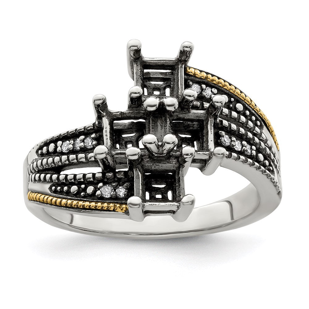 Sterling Silver Antiqued w/14k 4-stone w/Diamond Genuine Mother's Ring