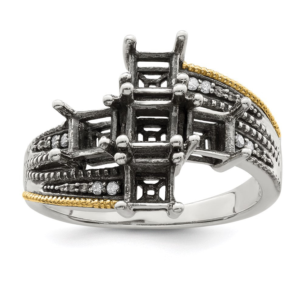 Sterling Silver Antiqued w/14k 5-stone w/Diamond Genuine Mother's Ring
