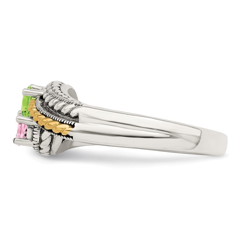 Sterling Silver Antiqued w/14k 2-stone Mother's Ring