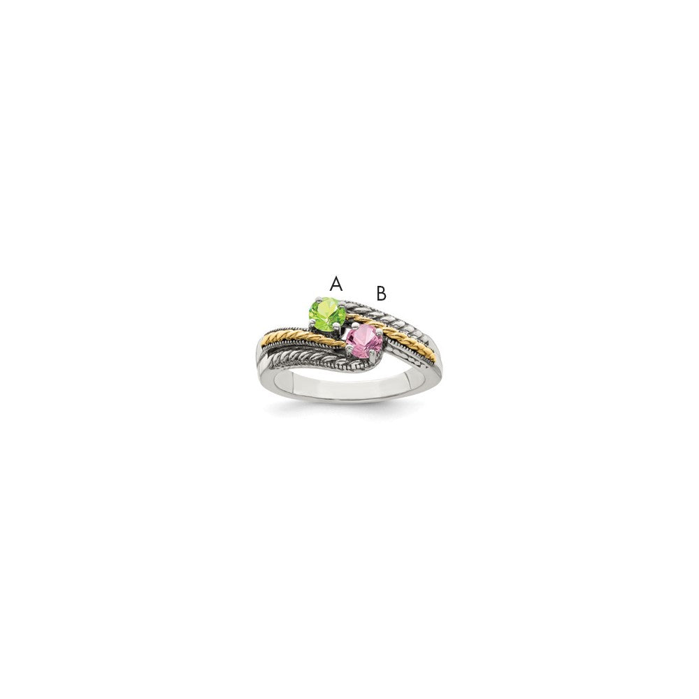 Sterling Silver Antiqued w/14k 2-stone Mother's Ring Mounting