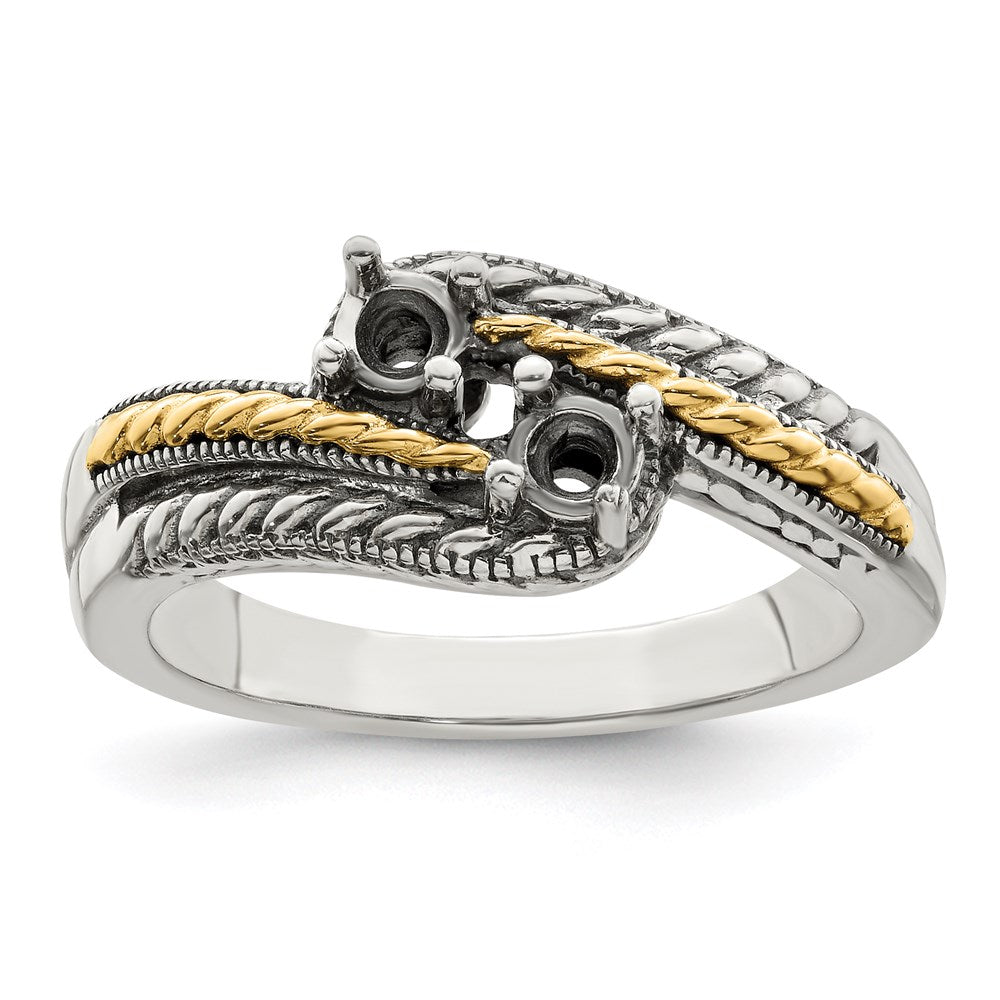 Sterling Silver Antiqued w/14k 2-stone Mother's Ring