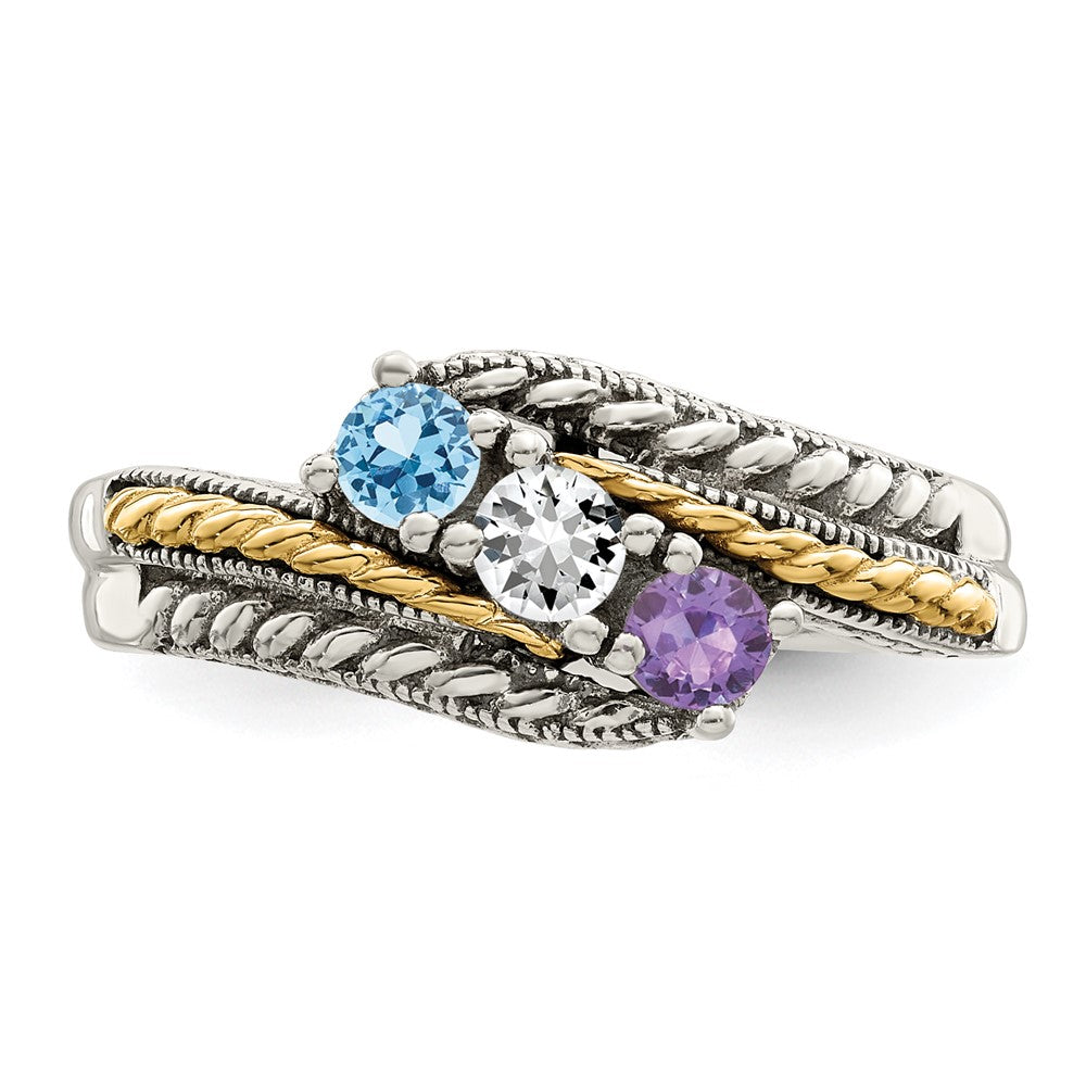 Sterling Silver Antiqued w/14k 3-stone Mother's Ring Mounting