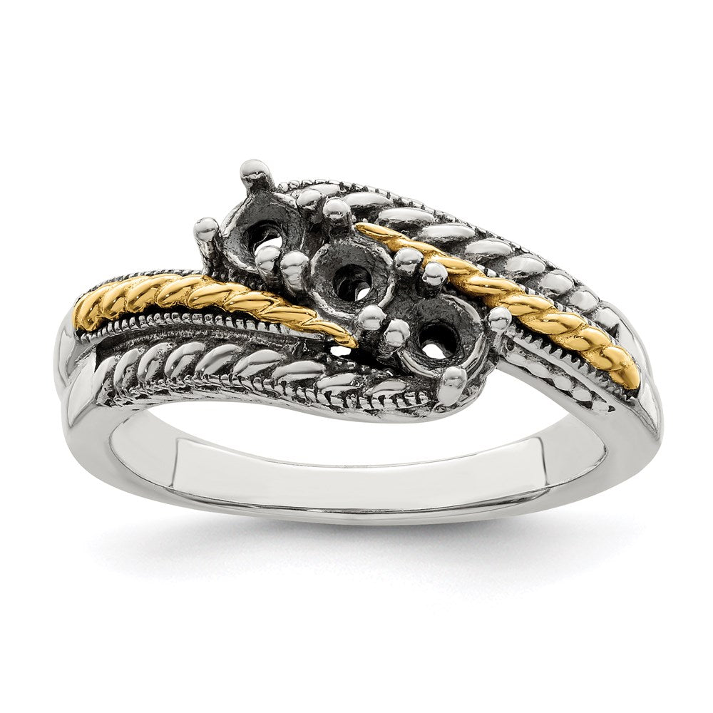Sterling Silver Antiqued w/14k 3-stone Mother's Ring