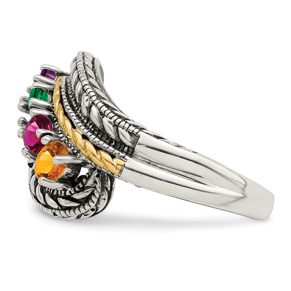 Sterling Silver Antiqued w/14k 4-stone Mother's Ring
