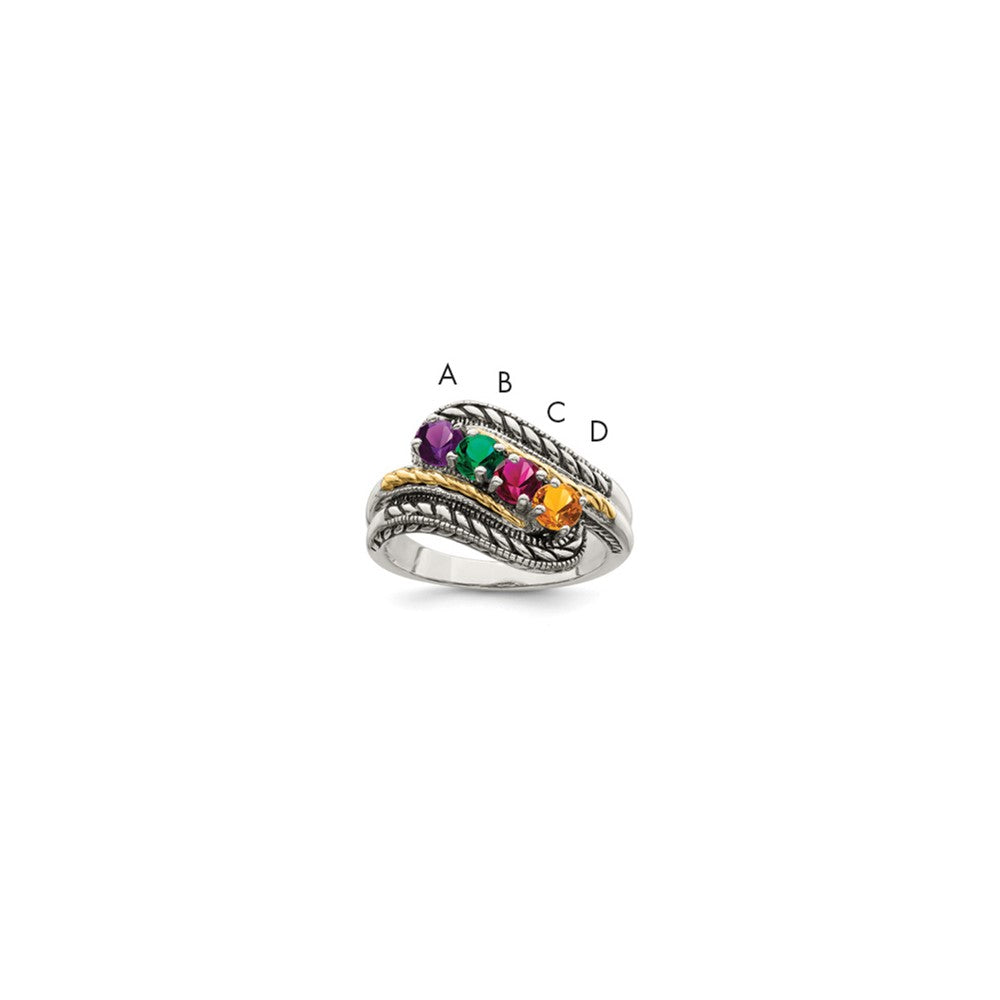 Sterling Silver Antiqued w/14k 4-stone Mother's Ring Mounting