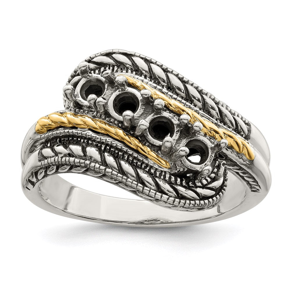 Sterling Silver Antiqued w/14k 4-stone Mother's Ring