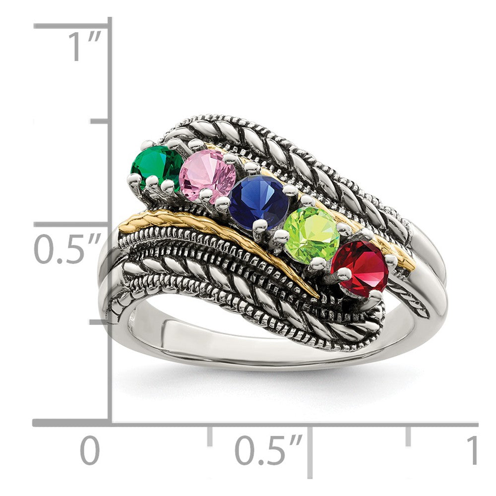 Sterling Silver Antiqued w/14k 5-stone Mother's Ring