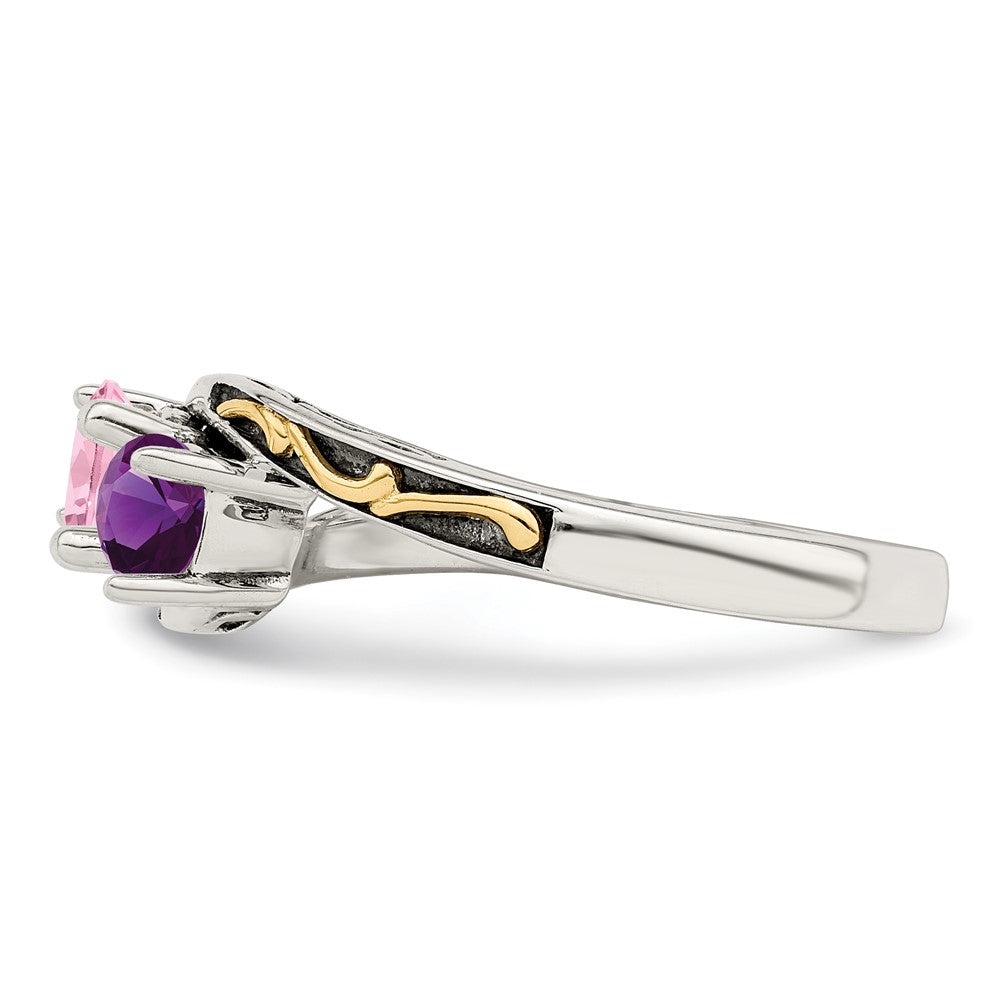 Sterling Silver Antiqued w/14k 2-stone Mother's Ring