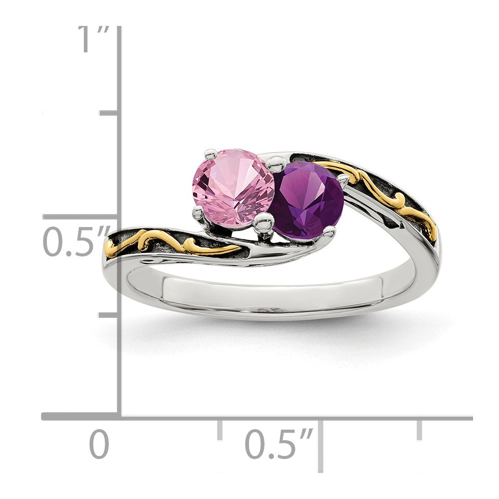 Sterling Silver Antiqued w/14k 2-stone Mother's Ring