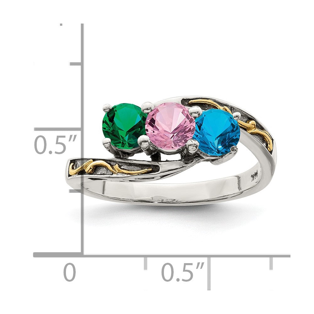 Sterling Silver Antiqued w/14k 3-stone Mother's Ring Mounting