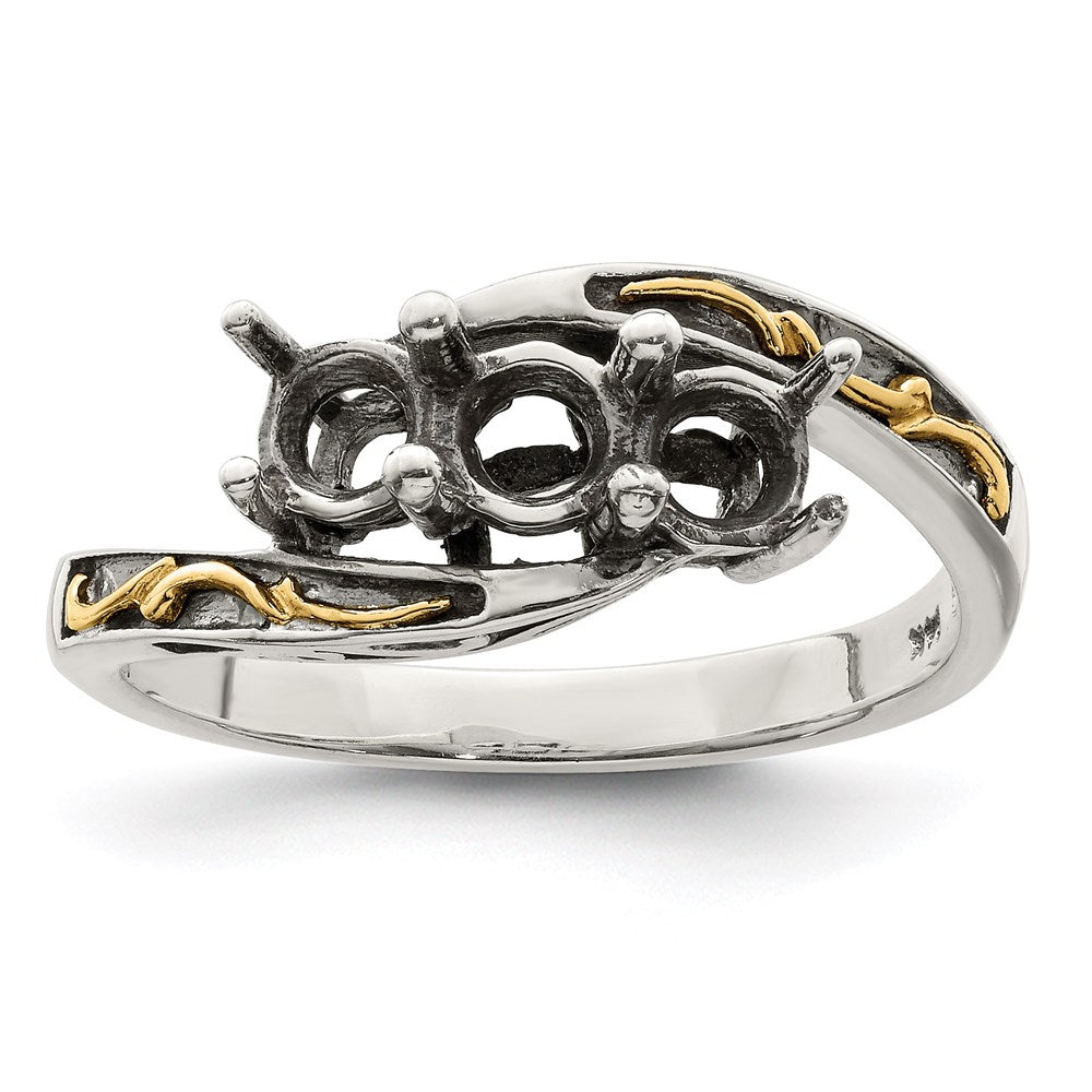 Sterling Silver Antiqued w/14k 3-stone Mother's Ring Mounting
