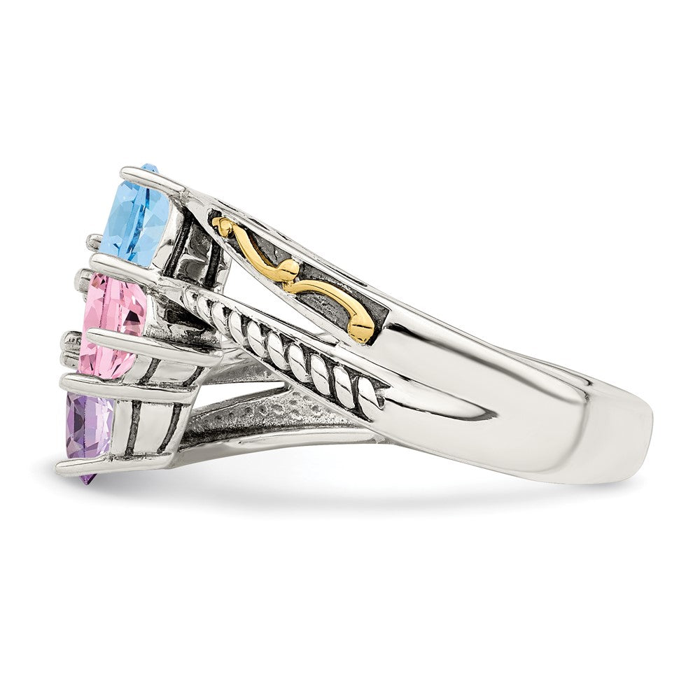 Sterling Silver Antiqued w/14k 4-stone Mother's Ring