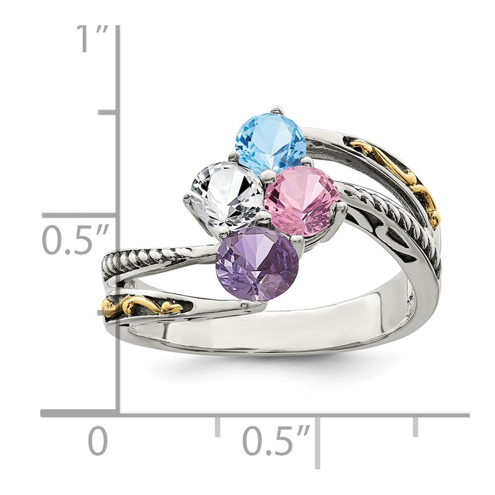 Sterling Silver Antiqued w/14k 4-stone Mother's Ring