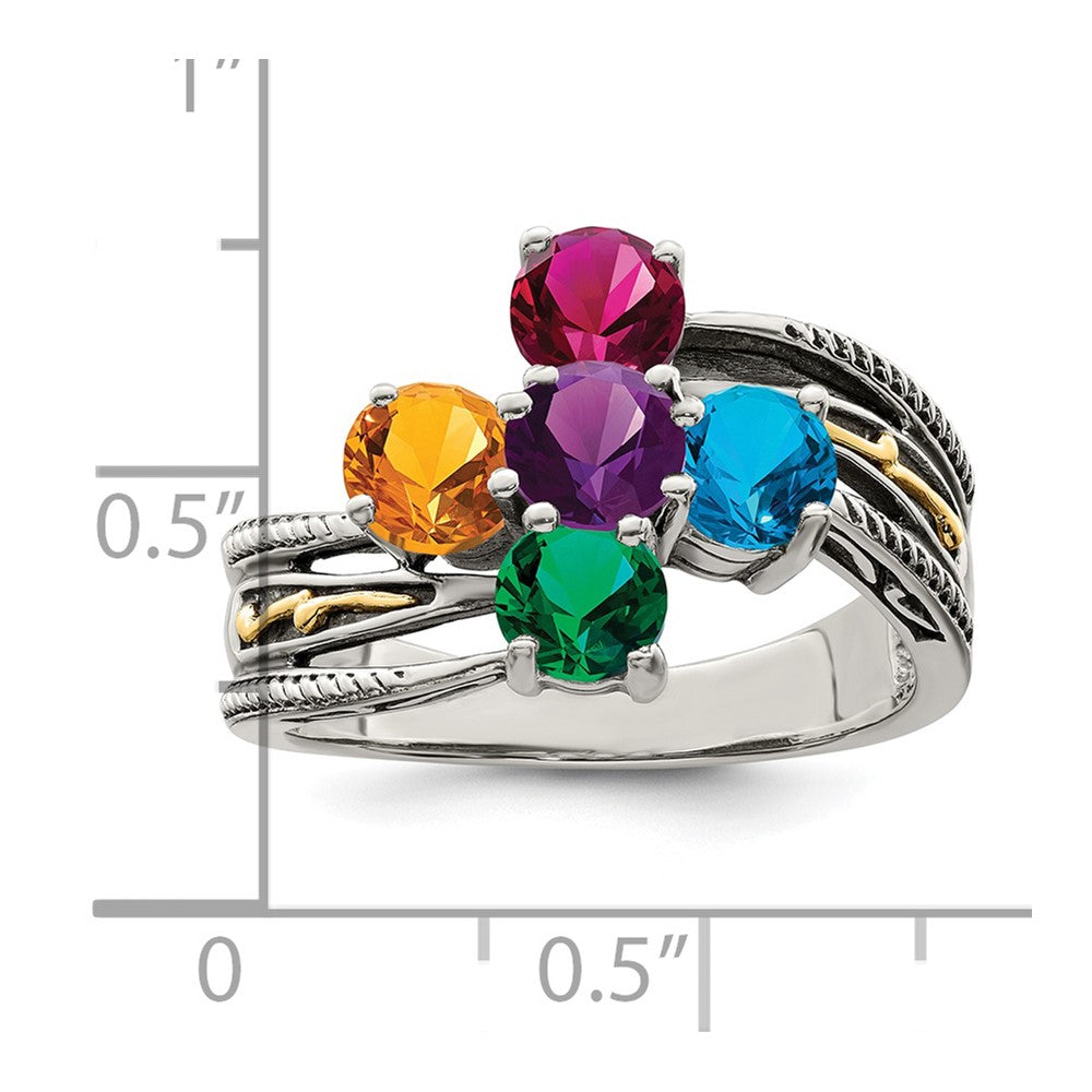 Sterling Silver Antiqued w/14k 5-stone Mother's Ring