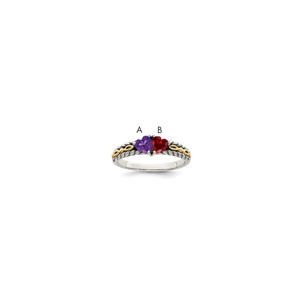 Sterling Silver Antiqued w/14k 2-stone Mother's Ring Mounting