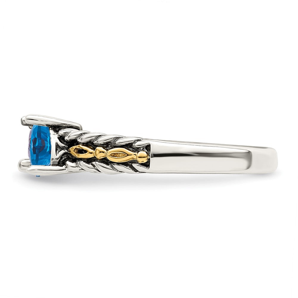 Sterling Silver Antiqued w/14k 3-stone Mother's Ring