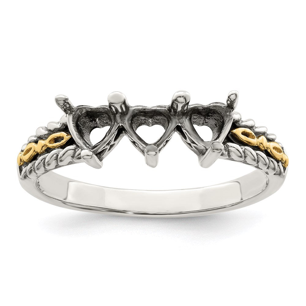 Sterling Silver Antiqued w/14k 3-stone Mother's Ring Mounting