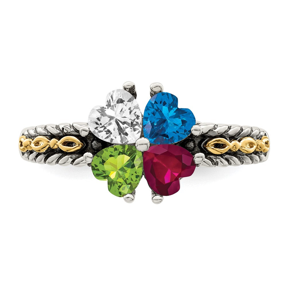 Sterling Silver Antiqued w/14k 4-stone Mother's Ring