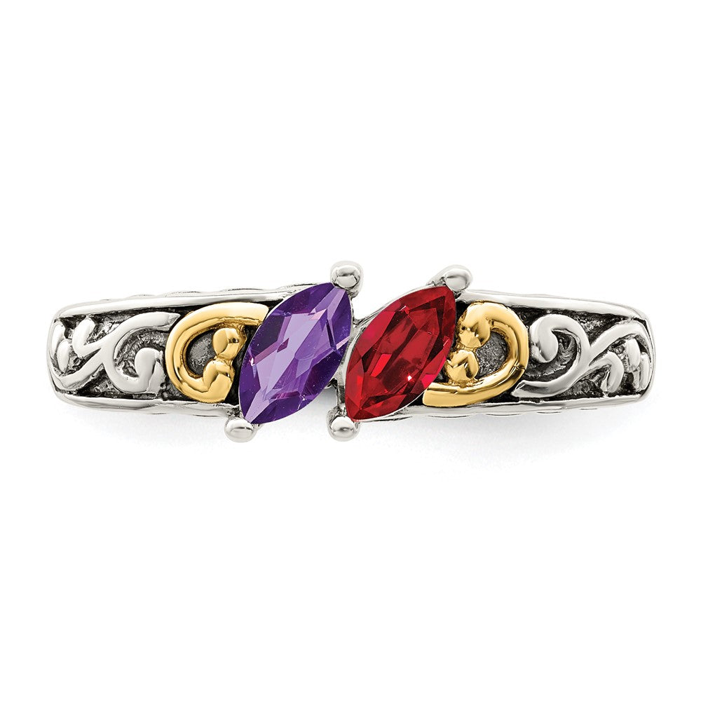 Sterling Silver Antiqued w/14k 2-stone Mother's Ring