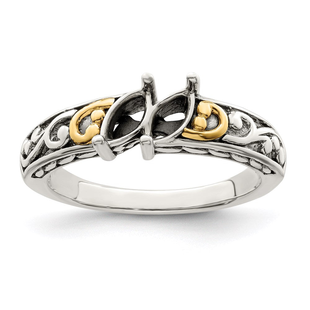 Sterling Silver Antiqued w/14k 2-stone Mother's Ring