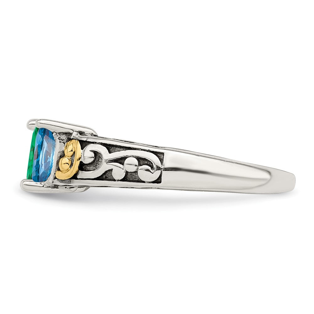 Sterling Silver Antiqued w/14k 3-stone Mother's Ring