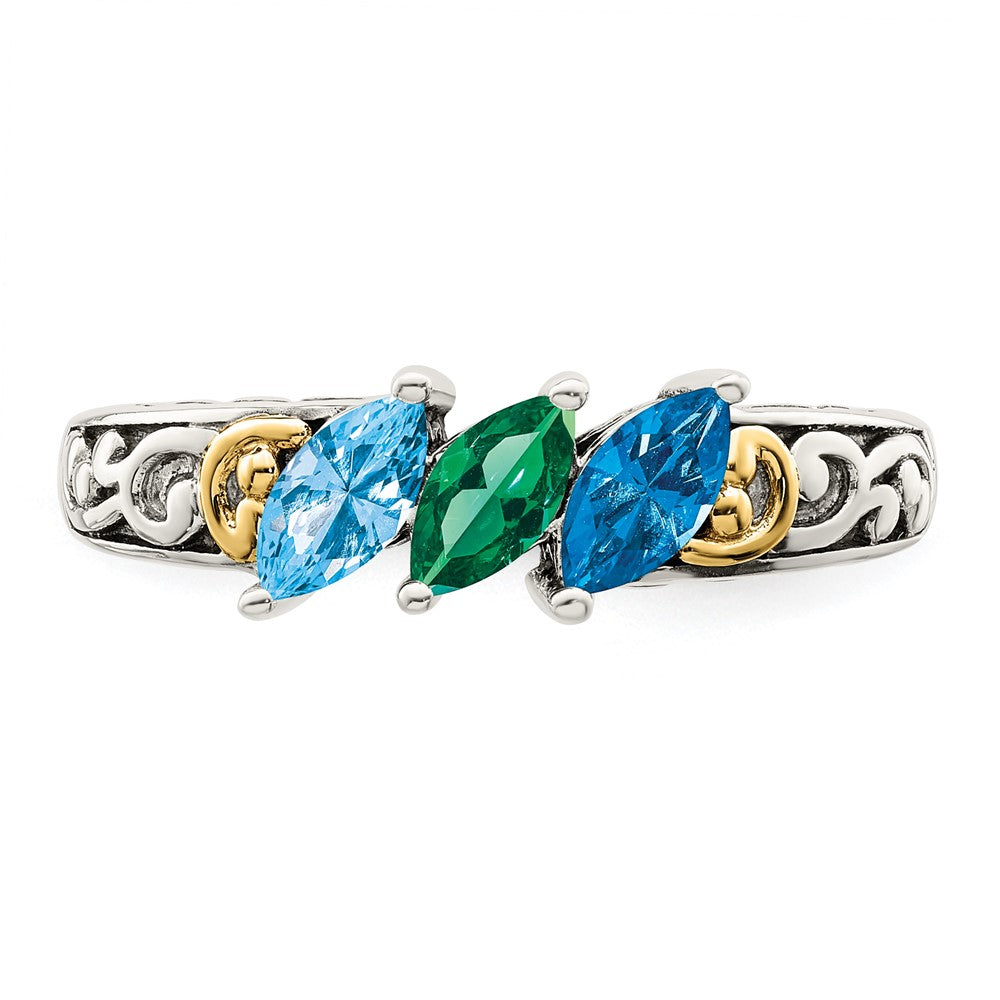 Sterling Silver Antiqued w/14k 3-stone Mother's Ring