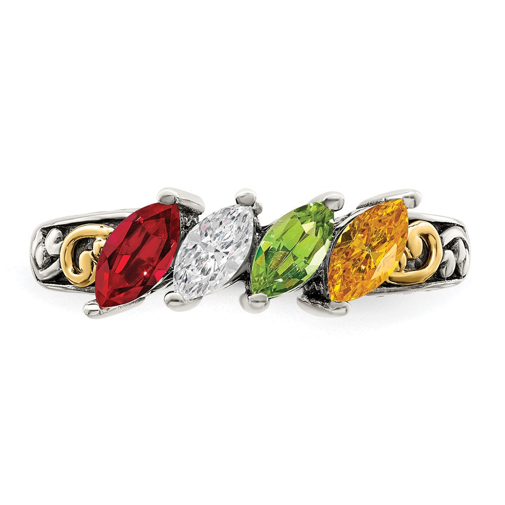 Sterling Silver Antiqued w/14k 4-stone Mother's Ring