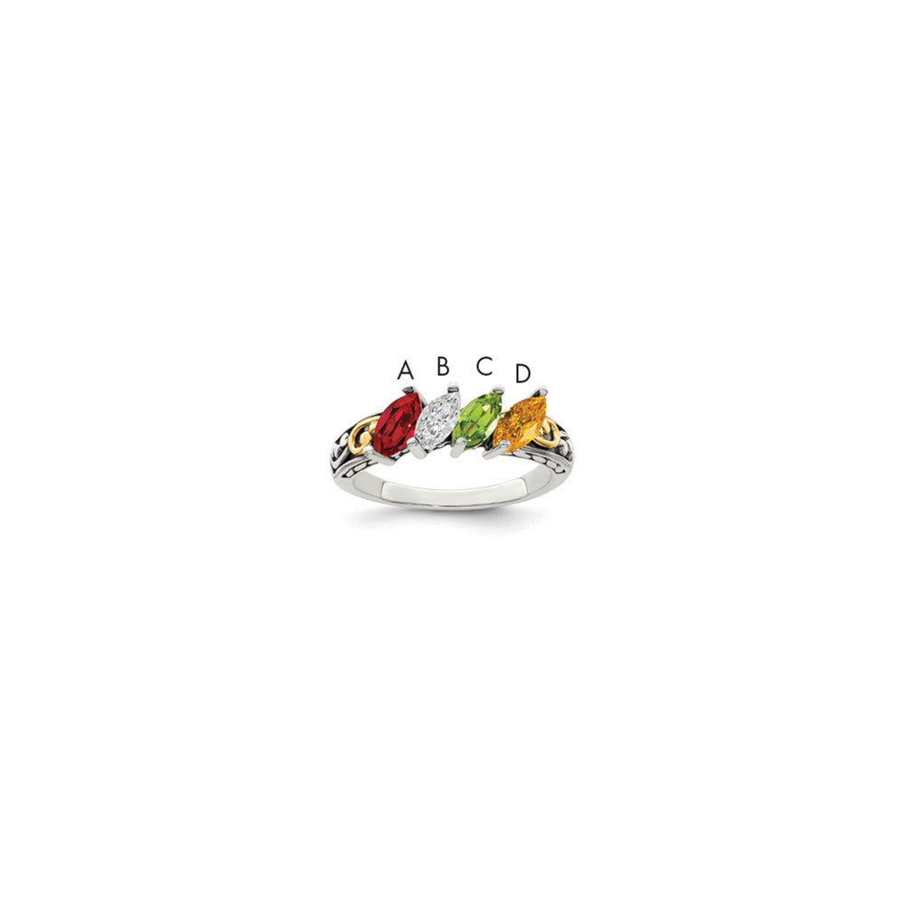Sterling Silver Antiqued w/14k 4-stone Mother's Ring Mounting