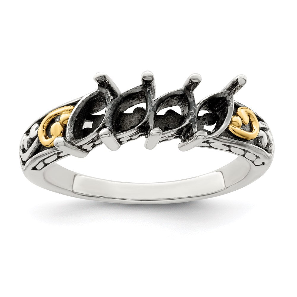 Sterling Silver Antiqued w/14k 4-stone Mother's Ring