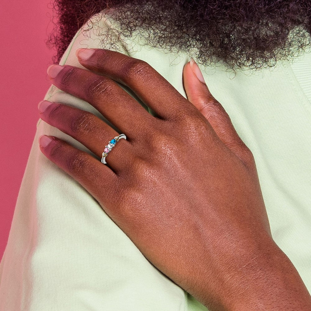 Sterling Silver Antiqued w/14k 3-stone w/Diamond Mother's Ring