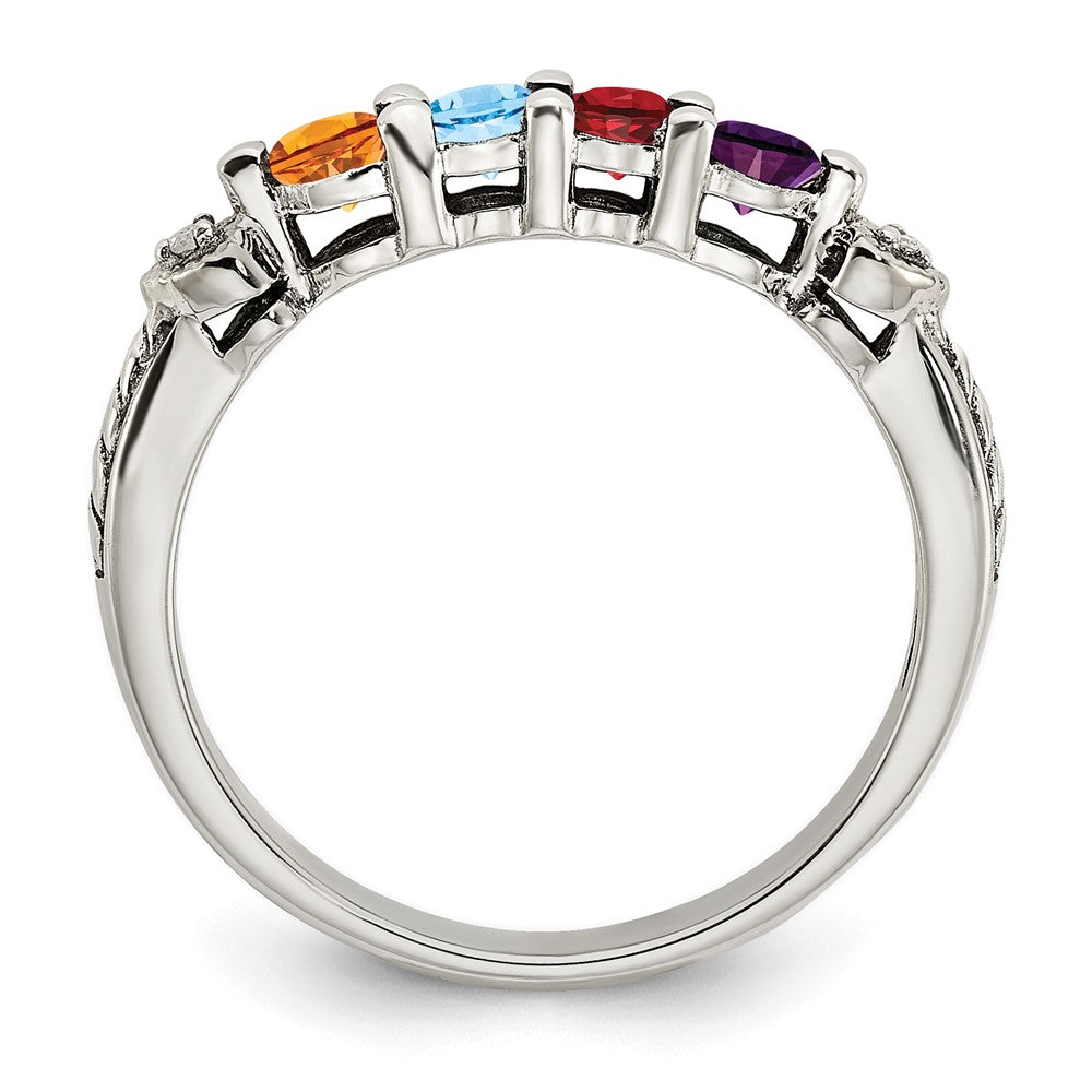 Sterling Silver Antiqued w/14k 4-stone w/Diamond Mother's Semi-Mount Ring
