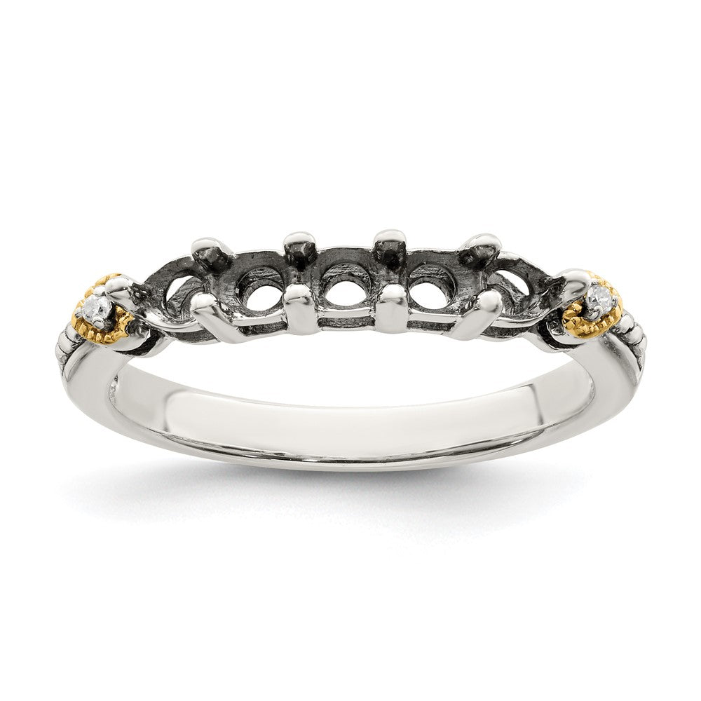 Sterling Silver Antiqued w/14k 5-stone w/Diamond Mother's Semi-Mount Ring