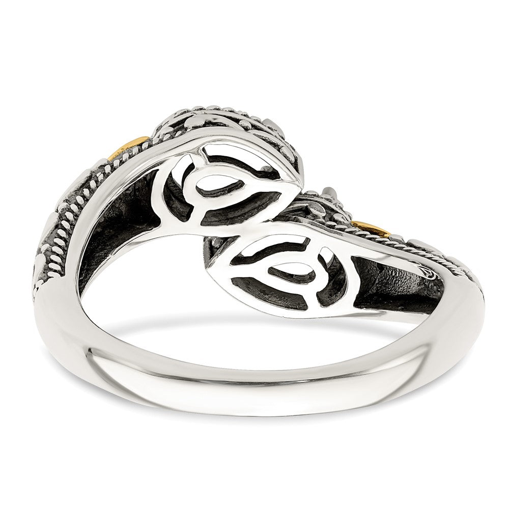 Sterling Silver Antiqued w/14k 2-stone w/Diamond Mother's Ring Semi-Mount