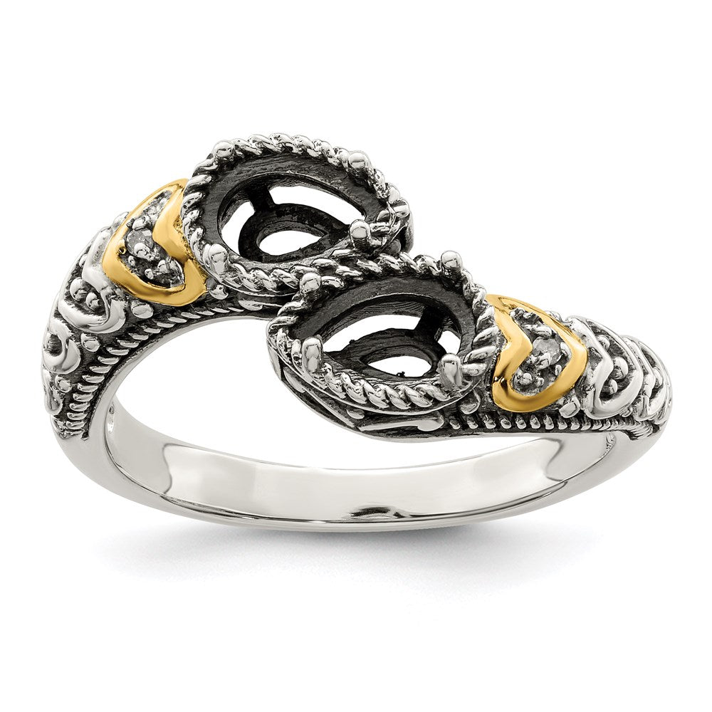Sterling Silver Antiqued w/14k 2-stone w/Diamond Mother's Ring