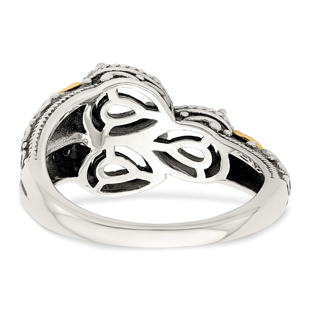 Sterling Silver Antiqued w/14k 3-stone w/Diamond Mother's Ring