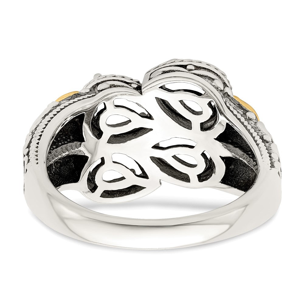 Sterling Silver Antiqued w/14k 4-stone w/Diamond Mother's Ring